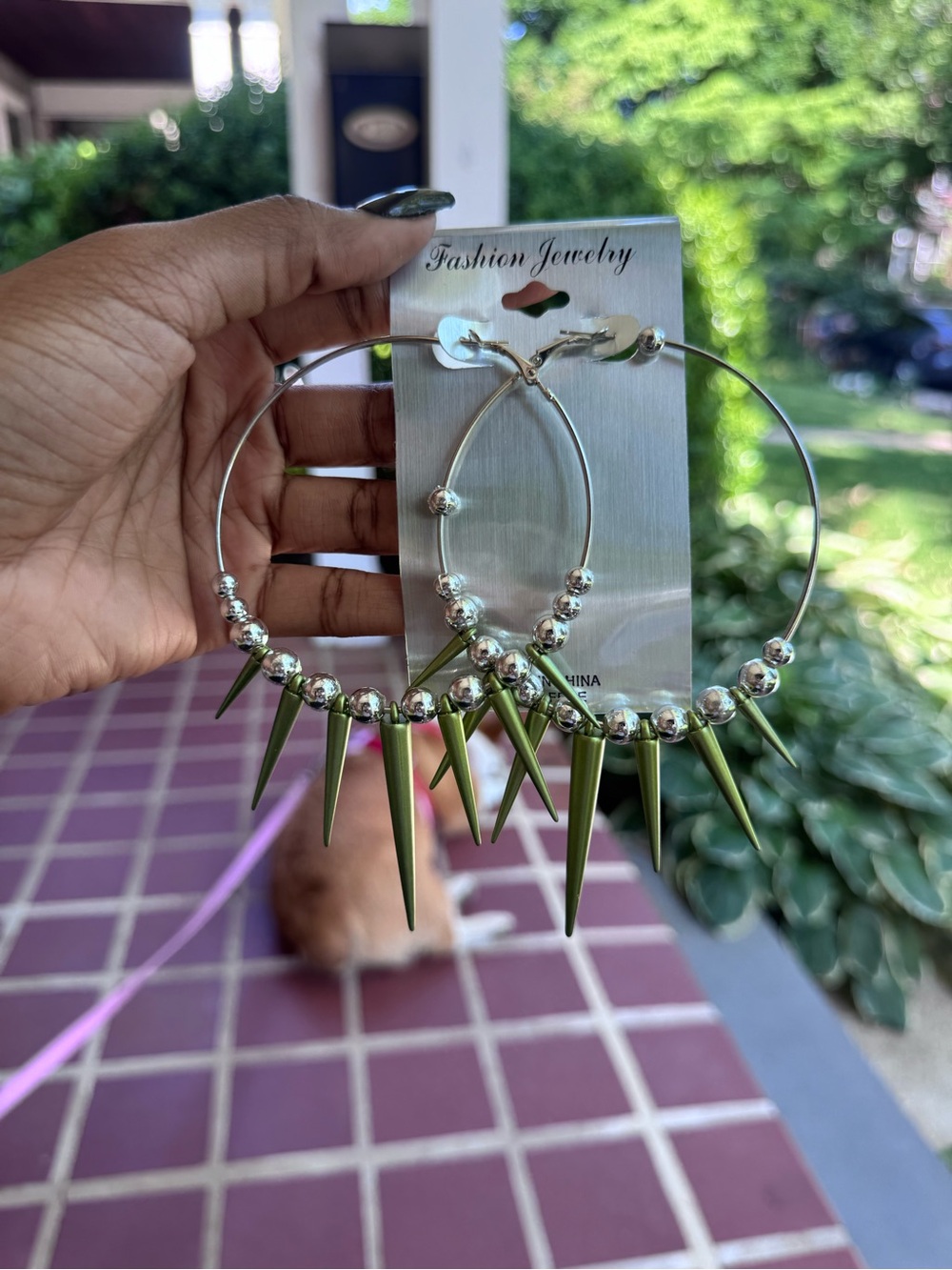 Fashion Jewelry Olive Spike Silver Hoop Earrings